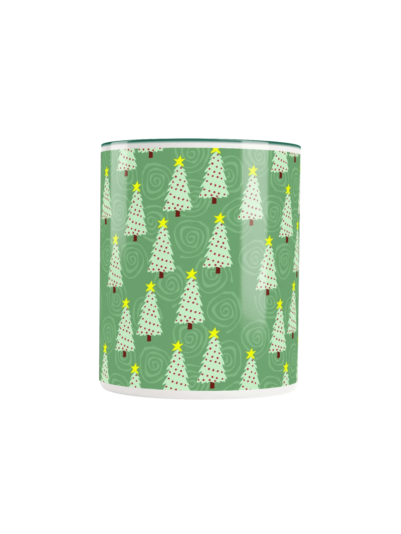 Green Christmas Trees on Green Spirals Ceramic Mug product image (5)