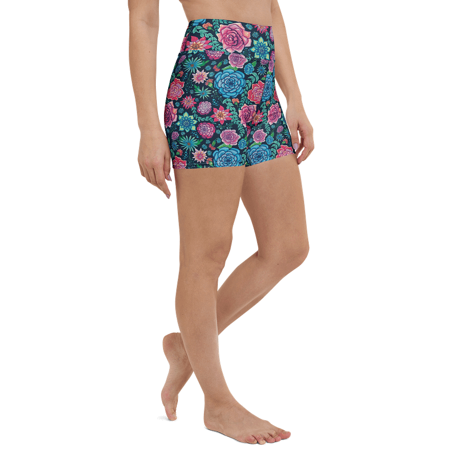 Bold Blooms on Dark Blue | All-Over Print Yoga Shorts | with Inside Pocket | MONIQUE FAELLA DESIGNS™ | Beachy & Bold Activewear | product image (3)