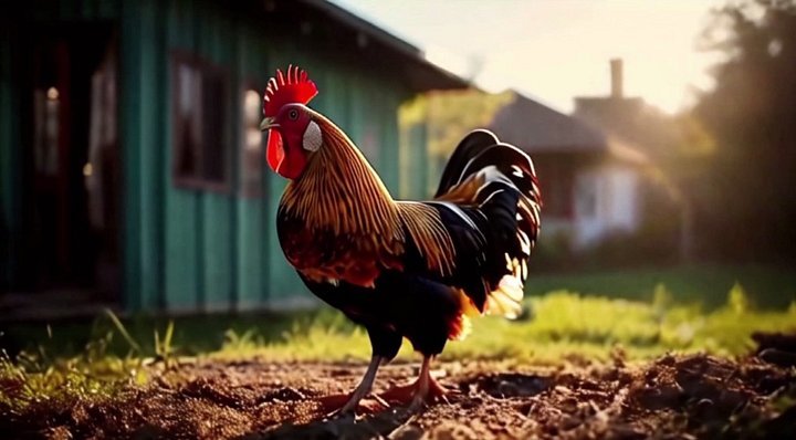 Rooster outside a house video 4K Generative AI for Personal and Commercial Use product image (1)