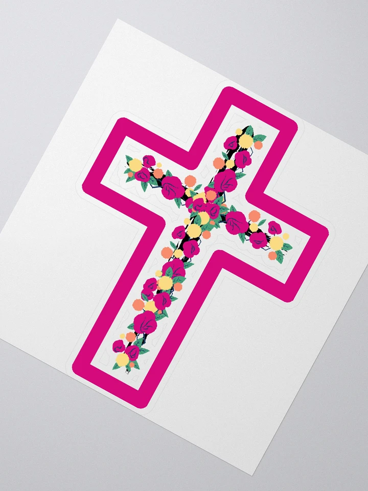 Pink & Yellow Floral Cross With Pink Border Sticker product image (1)