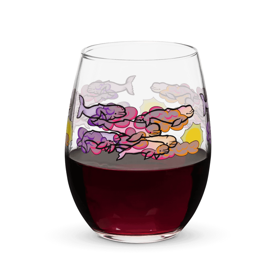 sunset beluga whales stemless wine glass product image (5)