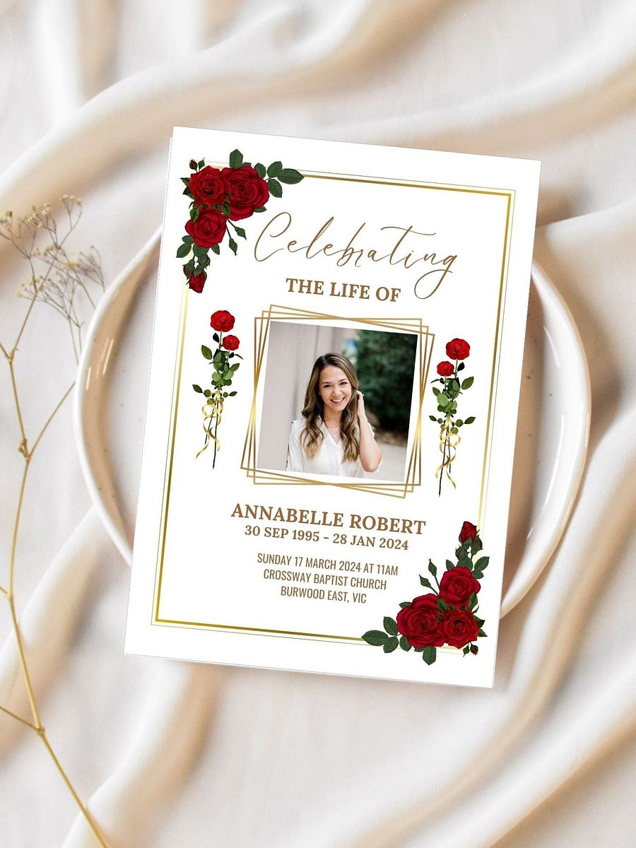 Red Roses Funeral Program Canva Template product image (2)