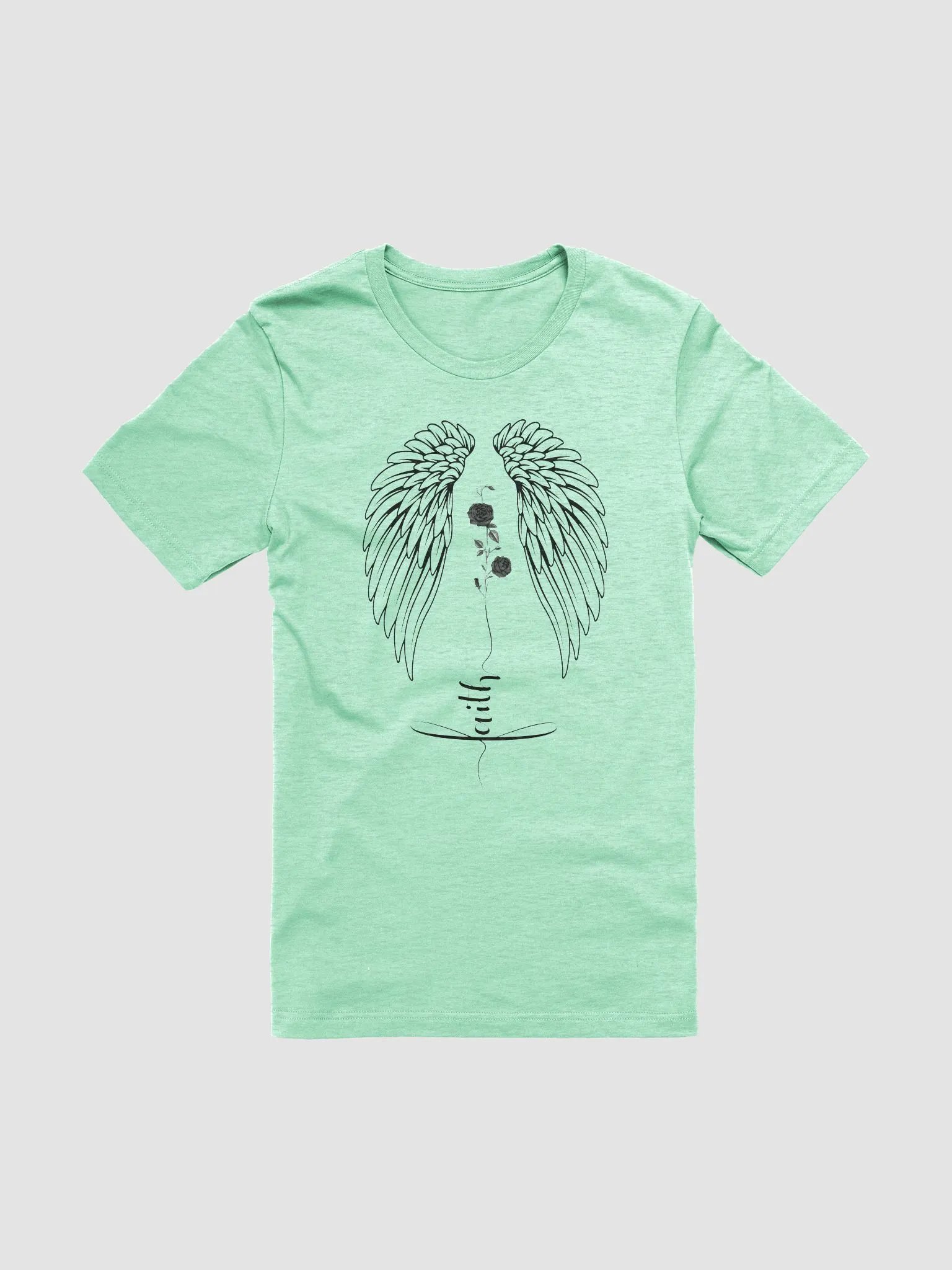 Wings, Roses and Whole Lot of Faith T-Shirt | Faithful Art Angel Wing T-Shirt | Spiritual Apparel product image (3)