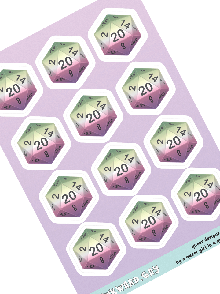 Genderfae Pride D20 Sticker Sheet product image (1)