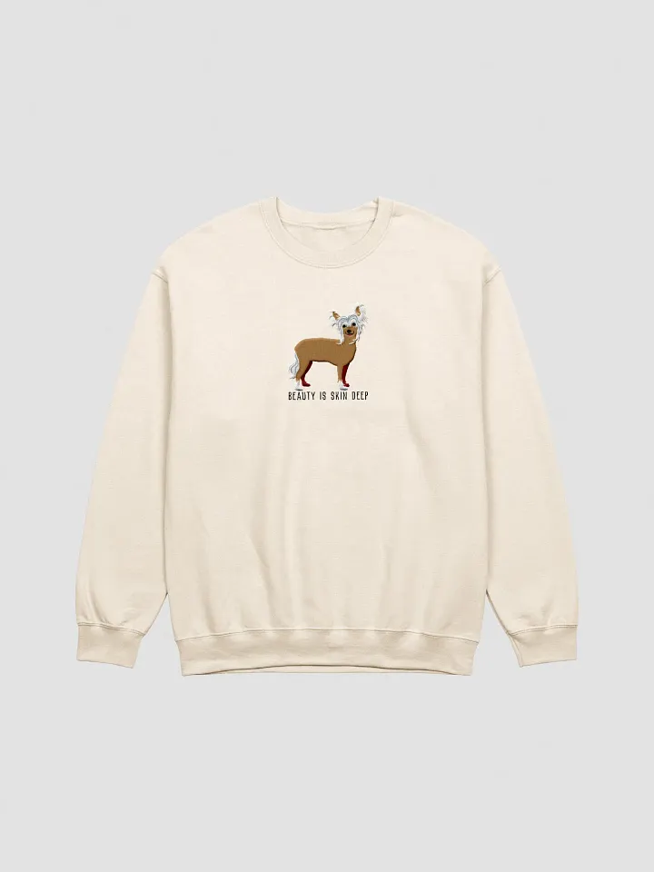 Beauty Is Skin Deep Sweatshirt (Embroidered) of a Chinese Crested Dog(Tan) product image (13)