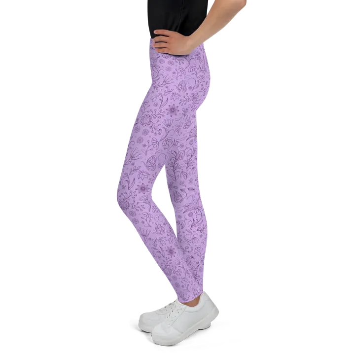 Light Purple Lilac Floral Youth Leggings product image (2)