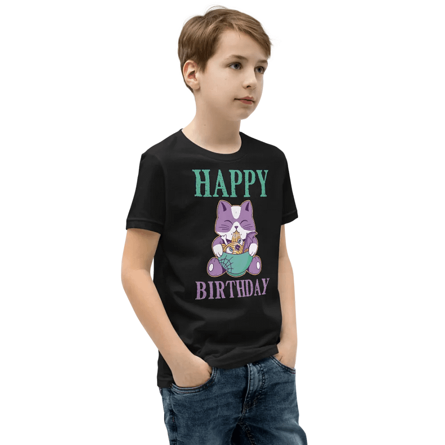 Happy Birthday (Spooky Cat Eating Noodles) T-Shirt For Kids product image (2)