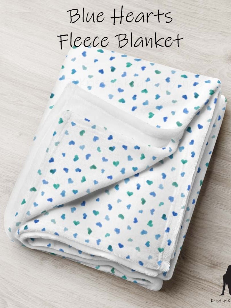 Blue Watercolor Hearts Fleece Throw Blanket product image (1)