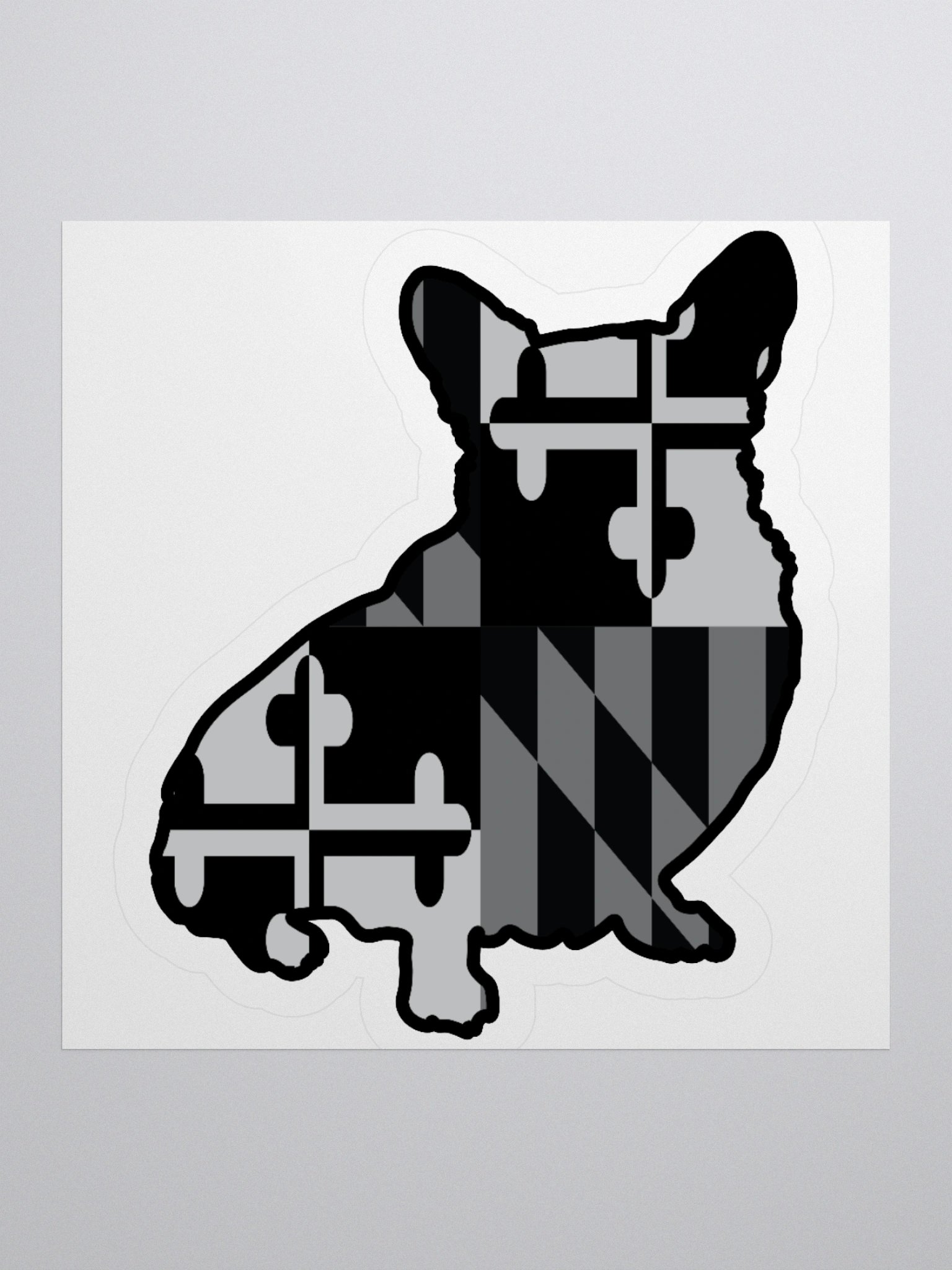 Maryland Flag Corgi (B&W) Sticker product image (2)