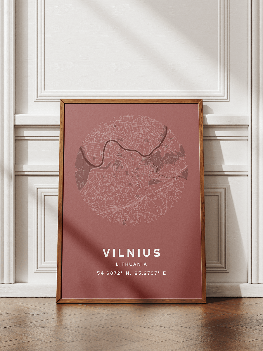 Vilnius Street Map Poster – Red Minimalist Circular City Art product image (1)