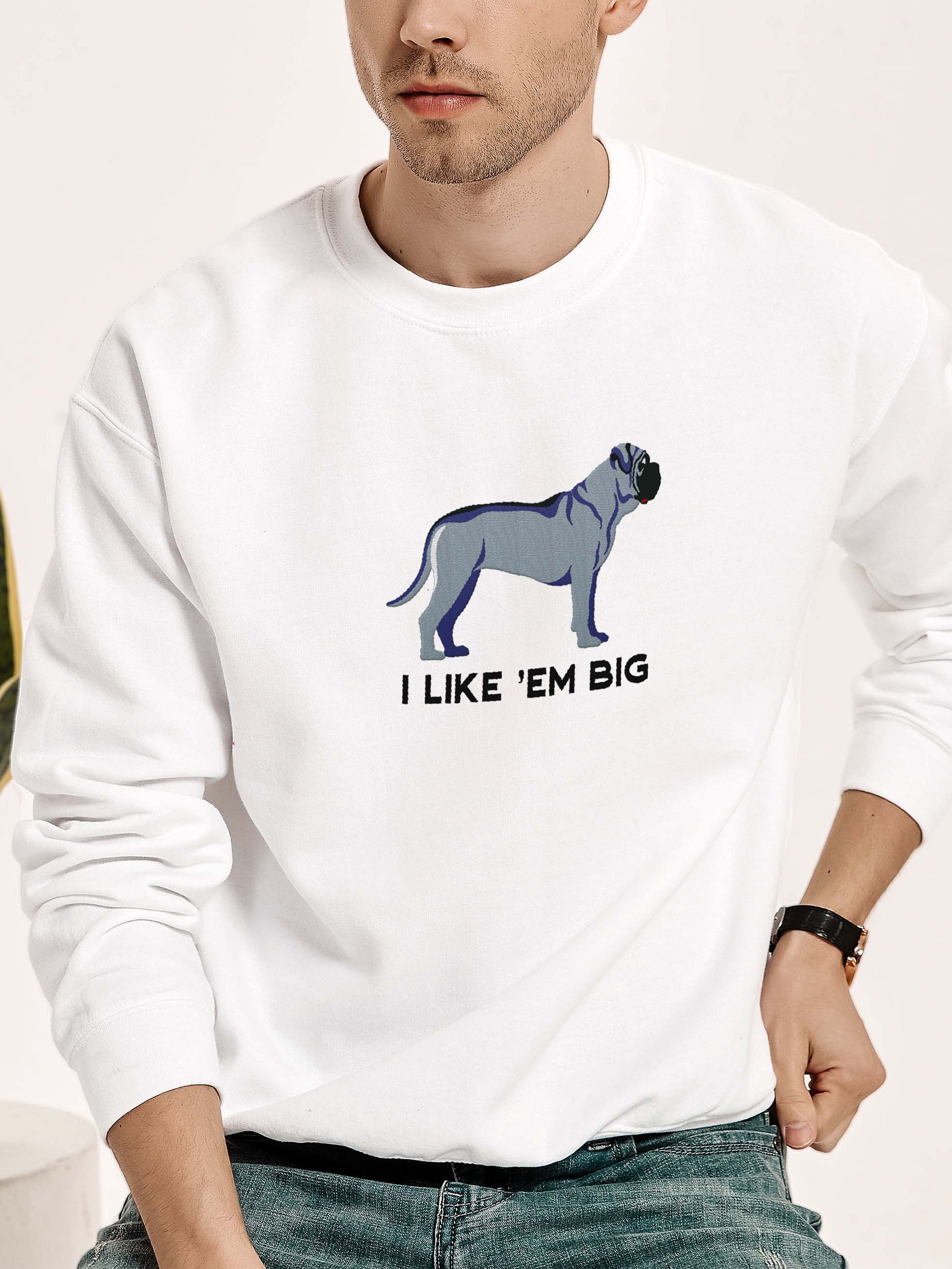 I Like 'Em Big Sweatshirt (Embroidered) of an English Mastiff(Blue) product image (2)