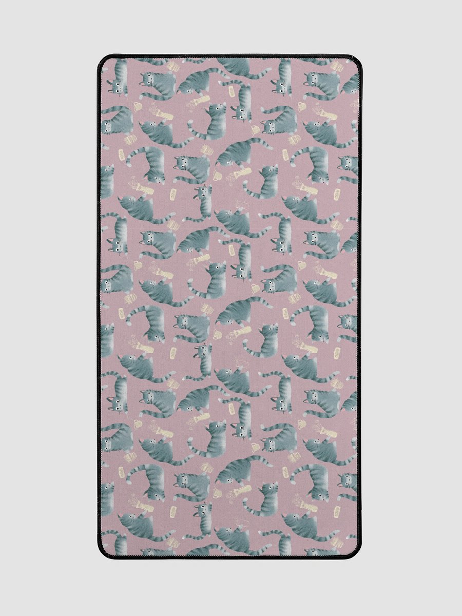 Bad Grey Tabby Cats Knocking Stuff Over Patterned Desk Mat, Pink product image (2)