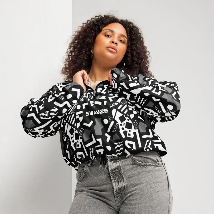 Monochrome 90s Vibes Crop Hoodie Windbreaker product image (8)