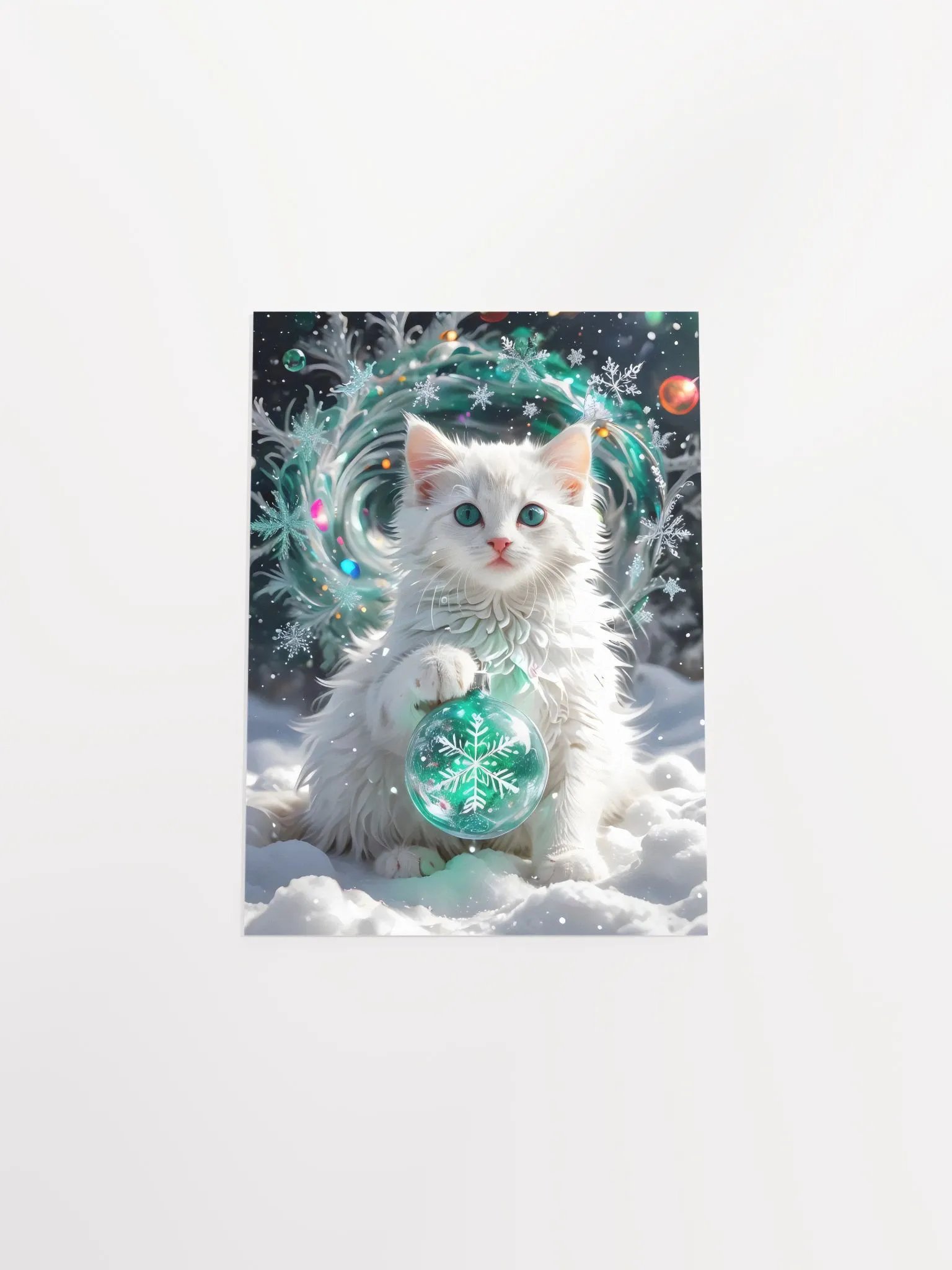 White Kitten with Snowflake Ornament Poster product image (10)