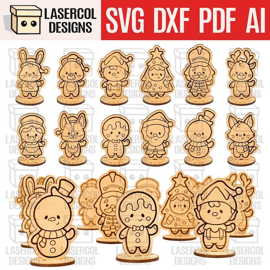 Christmas Characters with Base - Laser Cut Files product image (1)