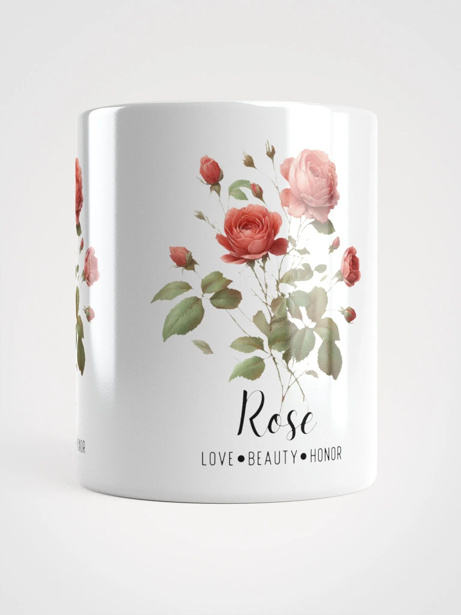 Rose Ceramic White Mug: Love, Beauty, Honor June Birth Month Flower product image (7)