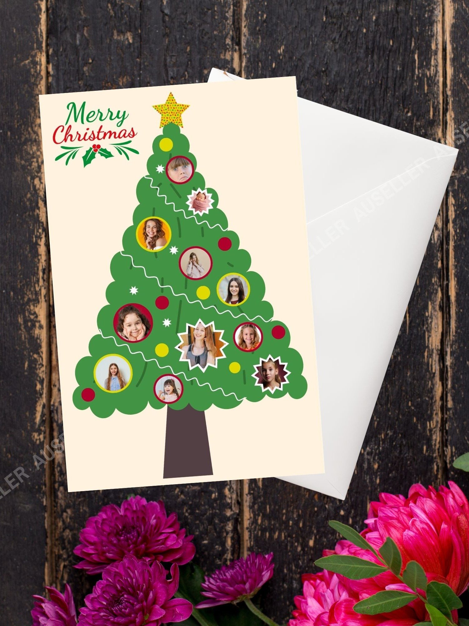 Christmas Tree With Photo Portraits Card Template product image (2)