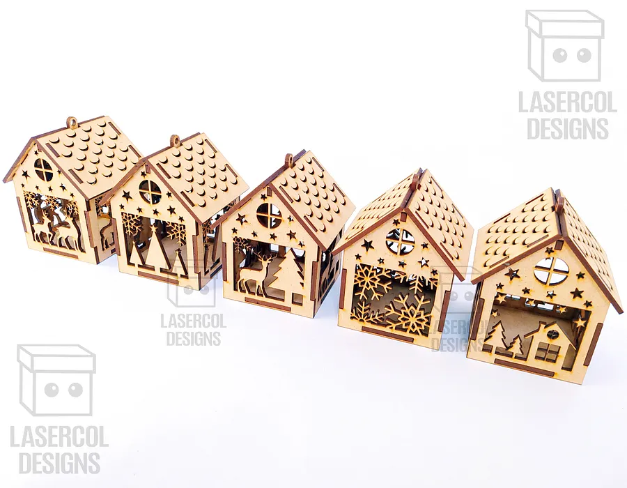 Christmas House Ornaments Set 1 (2 Sizes, 5 Styles) - Laser Cut Files product image (4)
