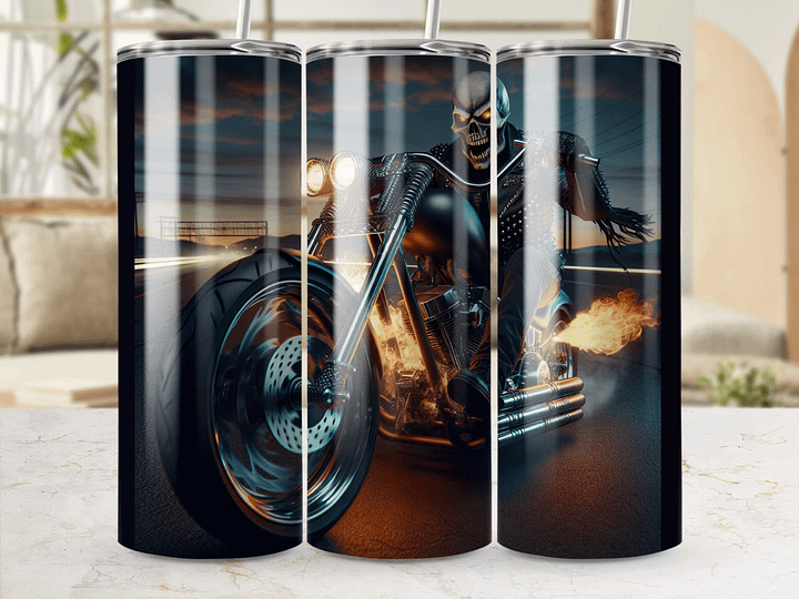 20oz Tumbler Wrap Bundle, Skull Motorcycle, Lightning and Fire Design, 2 Variants, 4 Files, Straight/Tapered, High-Resolution 300ppi product image (1)