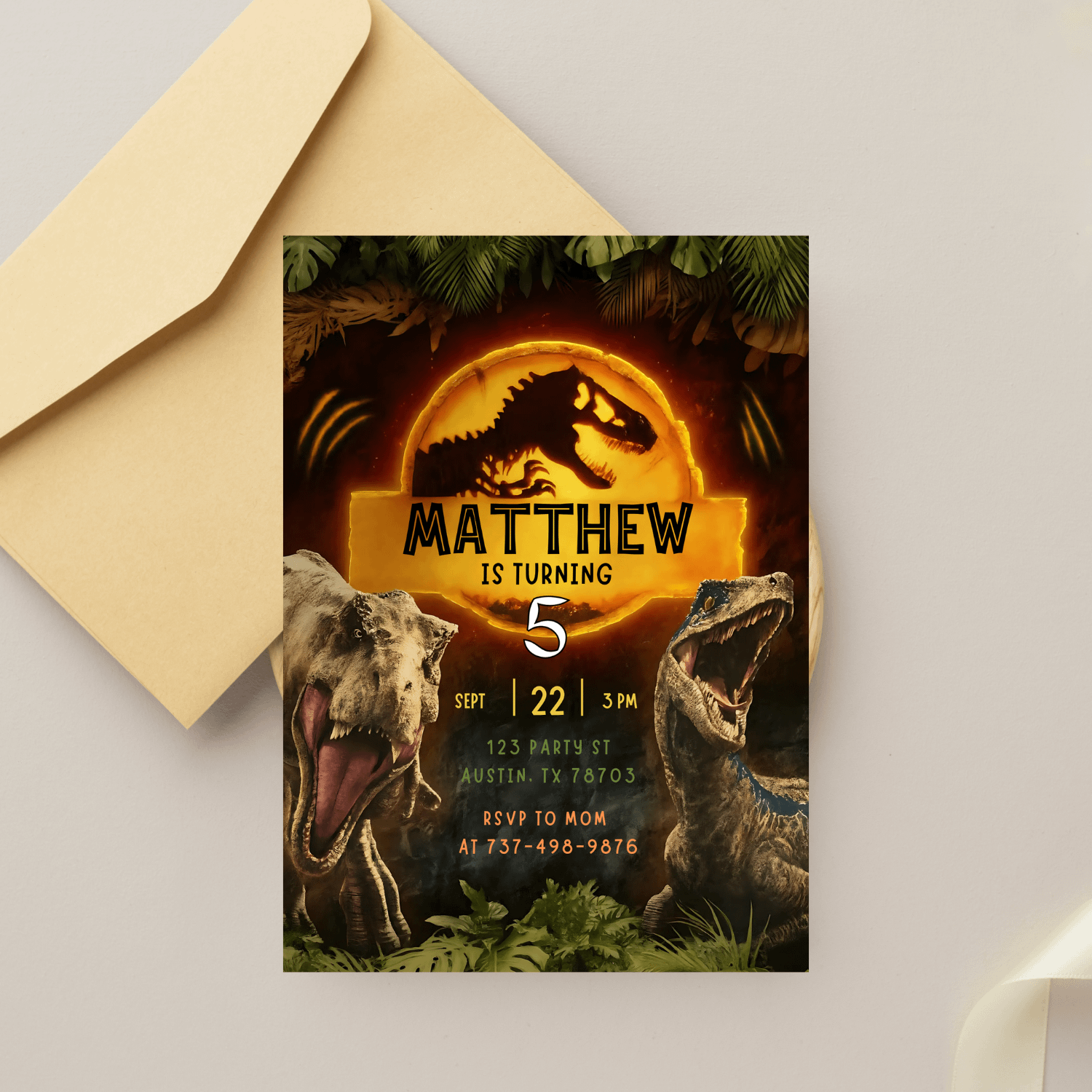 Jurassic Park Birthday Invitation 5x7 | Dinosaur Party Invite | Editable Canva Template | T-Rex Digital & Printable Dino Birthday product image (5)