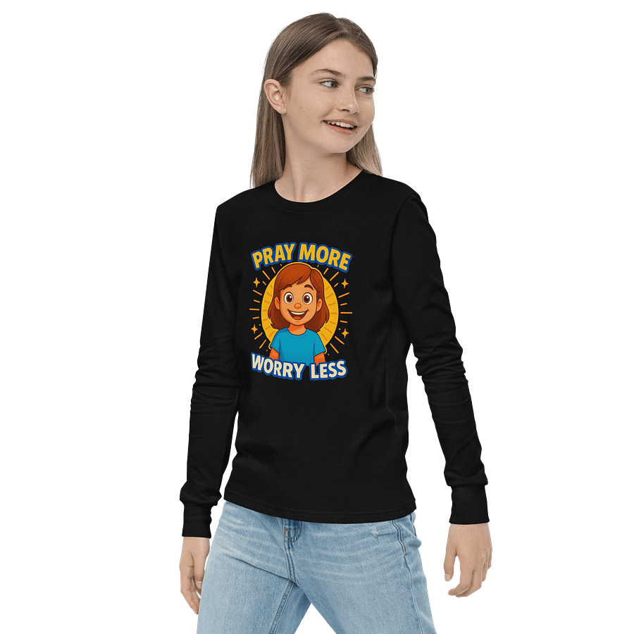 Cheerful Pray More, Worry Less Youth T-Shirt product image (3)