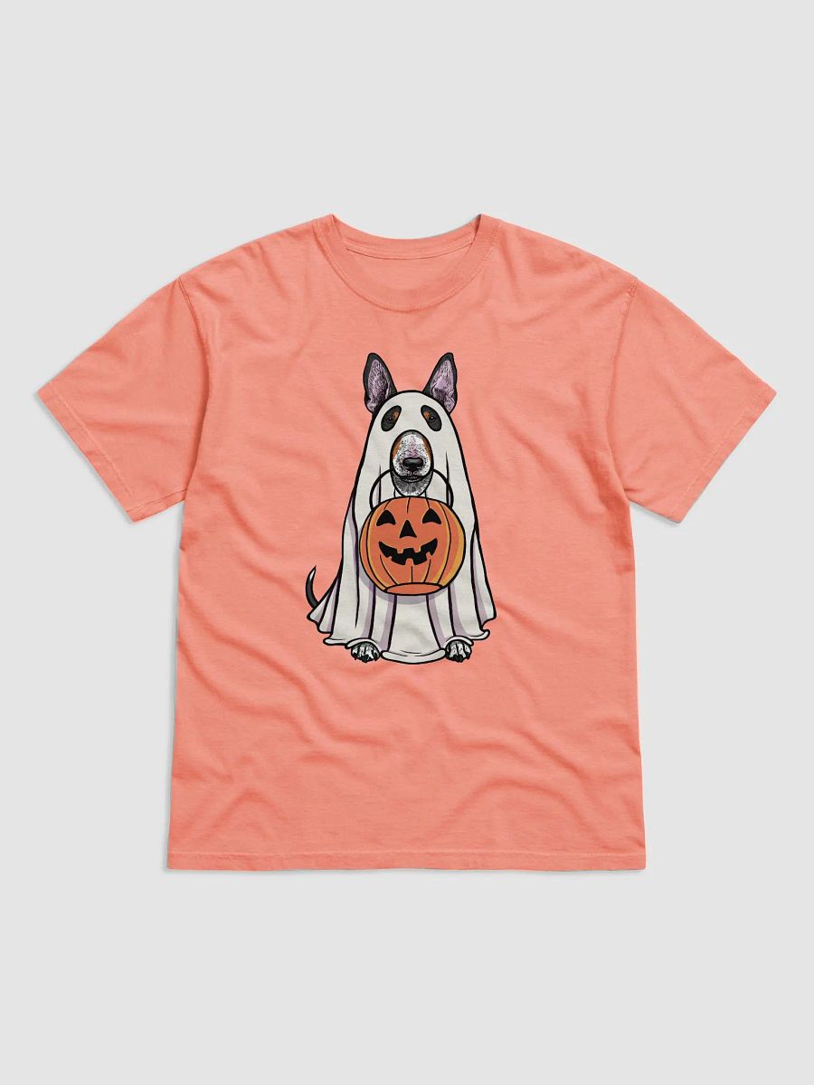 Funny Halloween Bull Terrier(Tricolor) T-Shirt | Funny Dog Wearing a Ghost Costume and Holding a Pumpkin Basket product image (22)