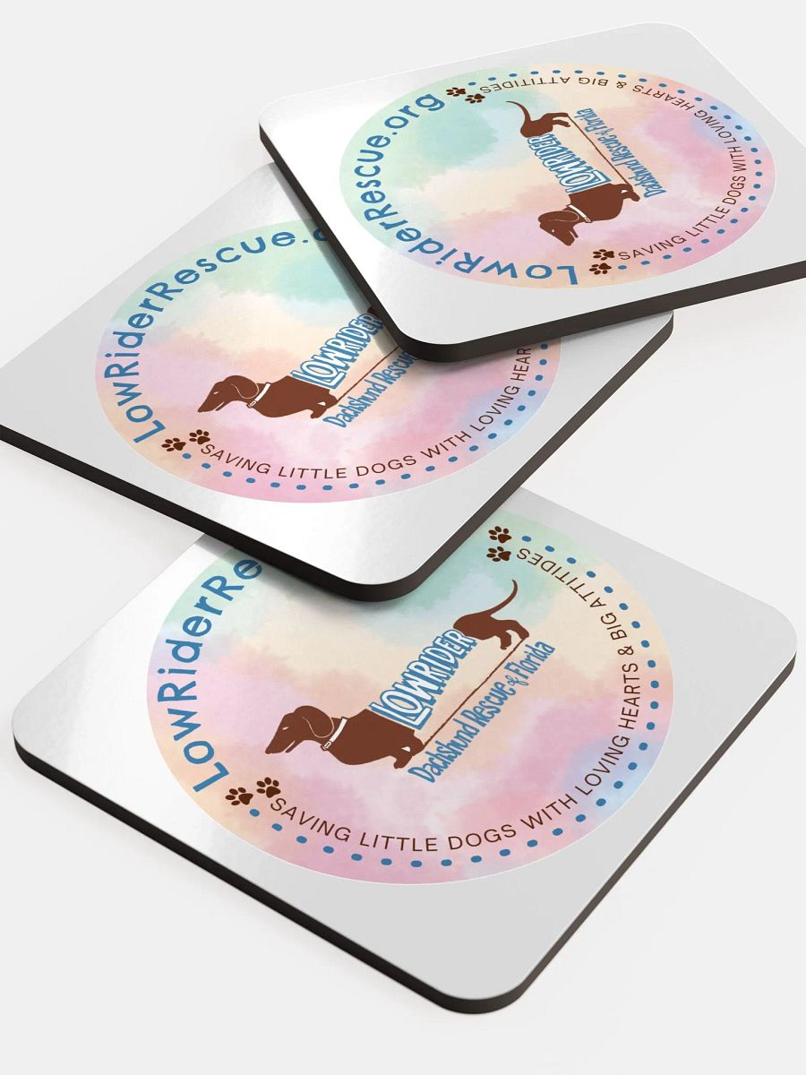 Low Rider Dachshund Rescue Logo Coaster with pastel background product image (5)