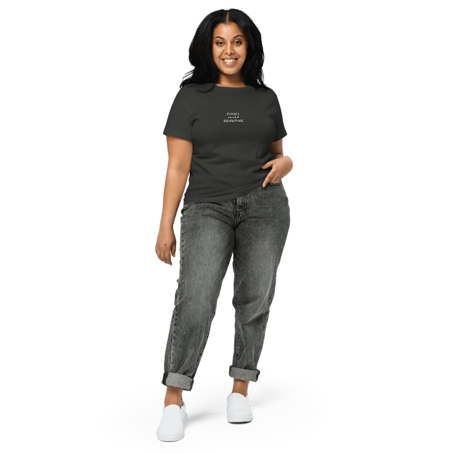 FUNNY *and* SENSITIVE (lined design) embroidered waist length t-shirt product image (23)