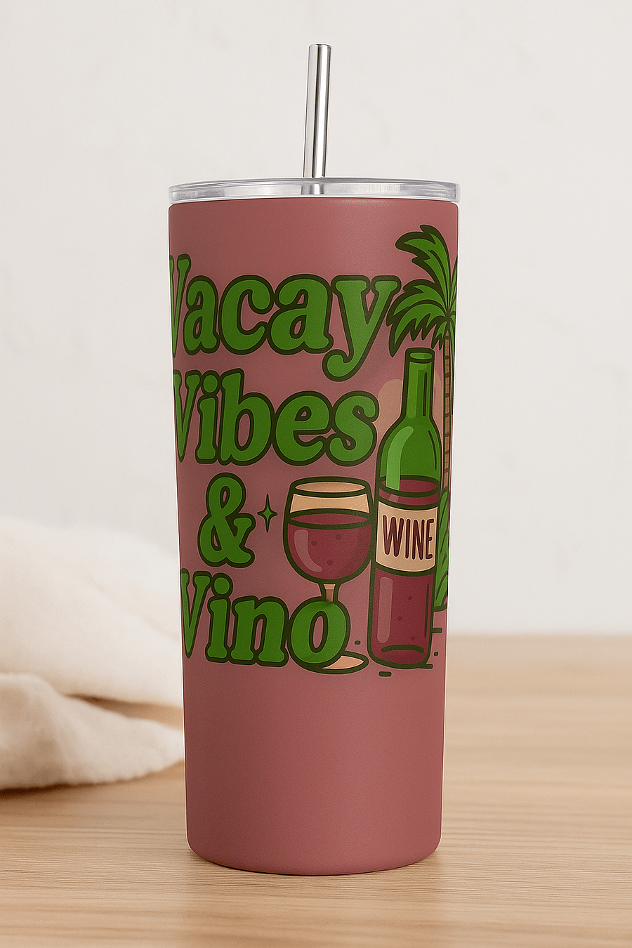 Vacay Vibes & Vino Tumbler Wrap | Wine Lover Summer Sublimation PNG | 20oz Skinny Wrap for Cricut, Silhouette & Crafts product image (5)