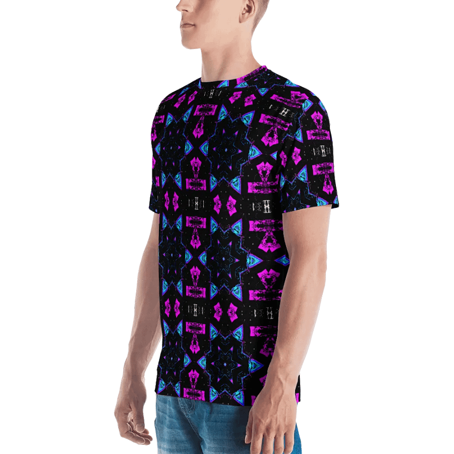 Abstract Pink, Turquoise and Black Repeating Star Pattern Men's T Shirt product image (7)