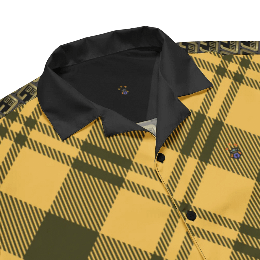 Yellow Plaid Blessed by God Designer Logo in Back Button-up Shirt product image (3)