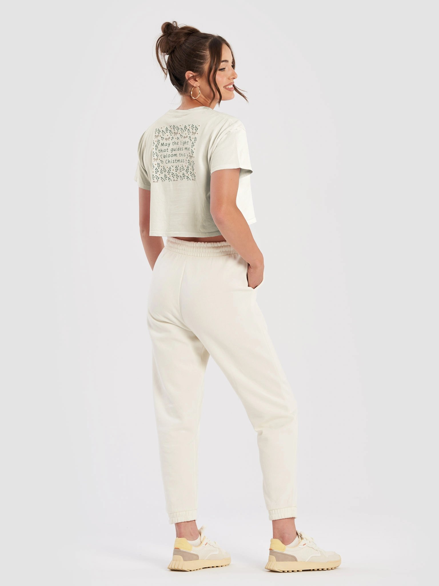 Ribbons & stars botanical Christmas women’s premium crop top. AS colour festive & stylish top product image (5)