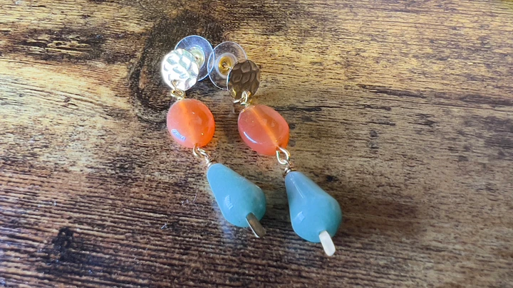 Earrings - Carnelian and Aventurine Teardrops - Hand-made by JB product image (1)