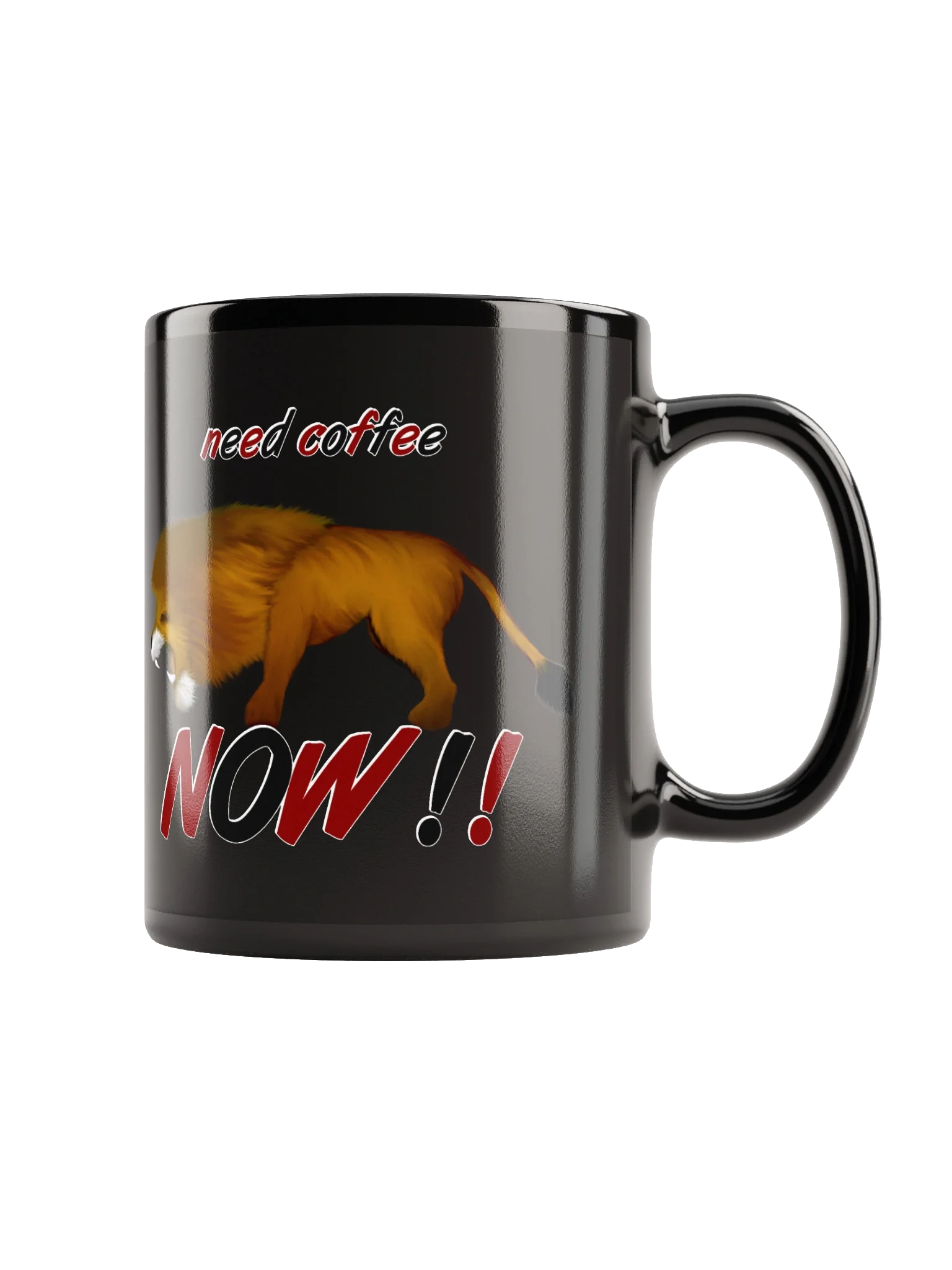 Roaring Lion 'Need Coffee NOW!!' Black Glossy Mug product image (2)