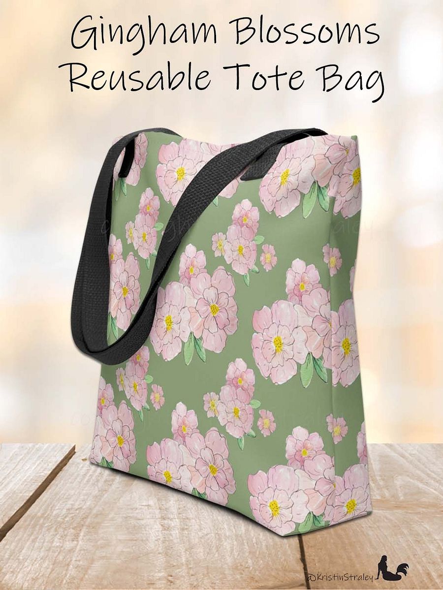 Gingham Blossoms - Med Pink Flowers on Green product image (1)