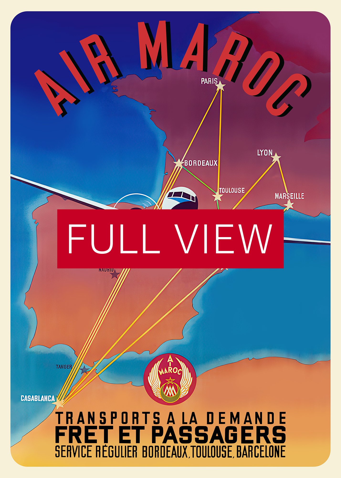 Morocco, Air Maroc, 1951 (Very Rare poster, Enhanced) — retro travel poster, vintage travel print product image (3)