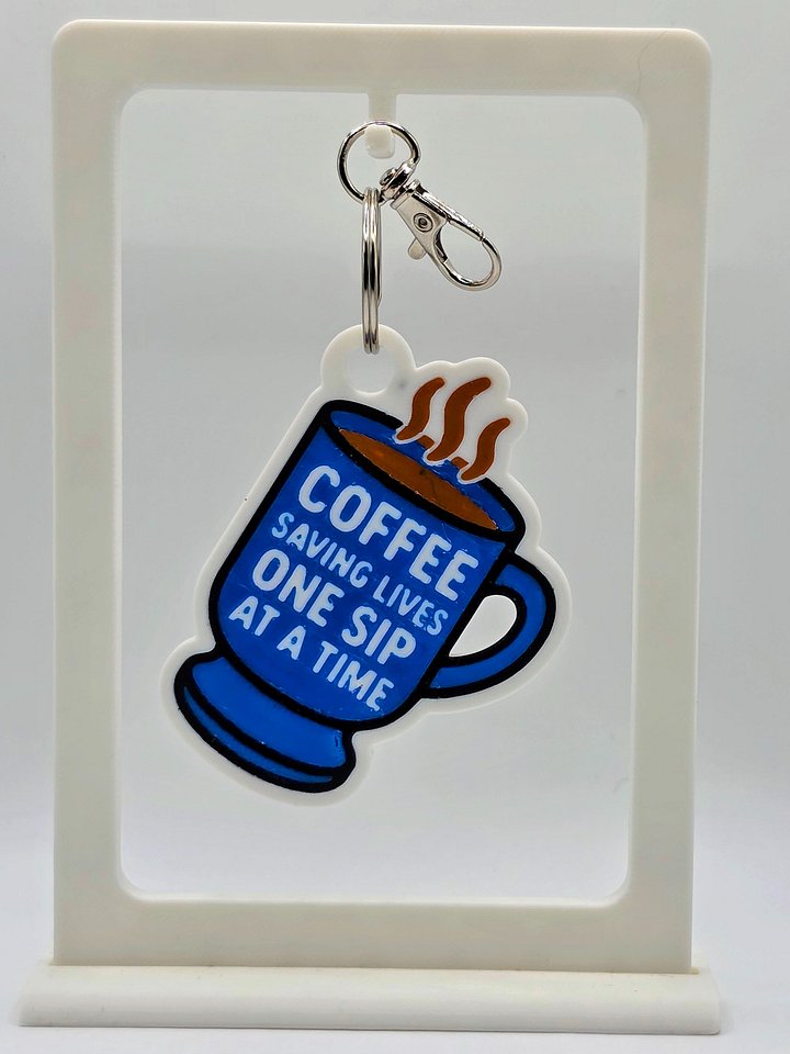 ☕ Coffee Mug Keychain | “Coffee Saving Lives One Sip at a Time” - Blue product image (1)