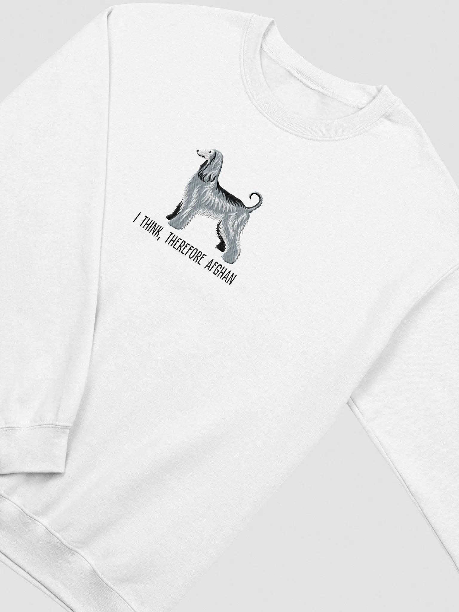 I Think Therefore Afghan Sweatshirt (Embroidered) of an Afghan Hound(Blue) product image (6)