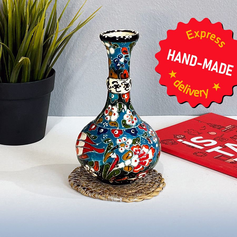 Ceramic vase (blue), Turkish Iznik style (Gözyaşi) — handmade pottery product image (3)