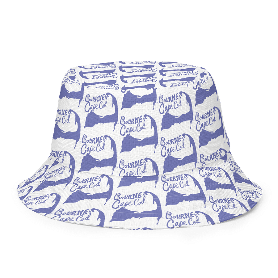Adults Unisex | Reversible Bucket Hat | BOURNE to Cape Cod™ x BRN.2C.C.™ All-Over Logo Print | Coastal Style Sun Hat | Slate Blue & White product image (8)