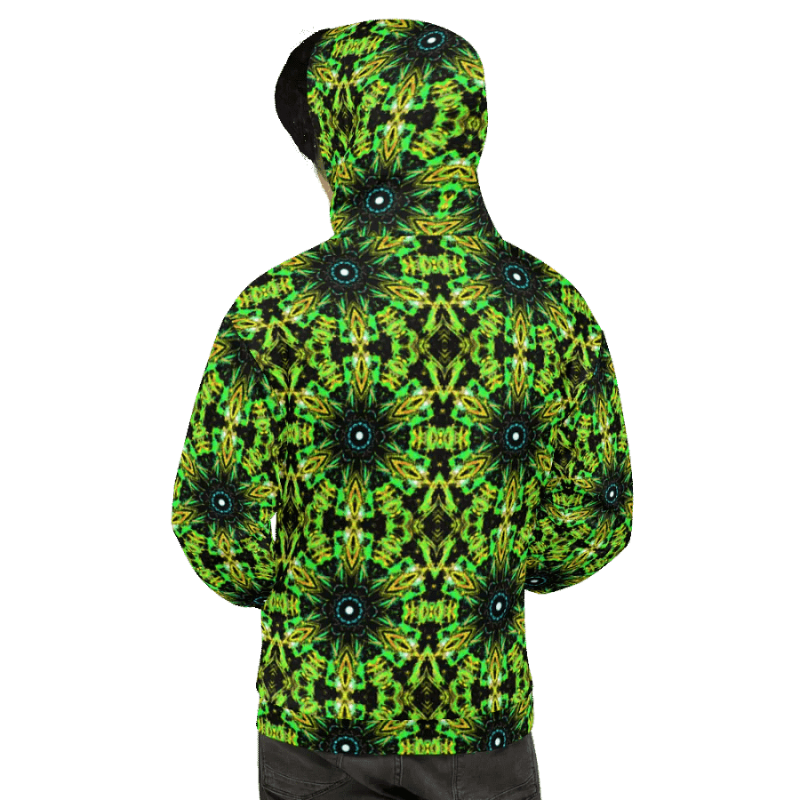 Abstract Repeating Neon Green Kaleidoscope Pattern Unisex Unisex All Over Print Hoodie product image (8)