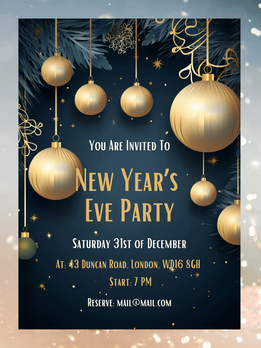 New Year's Eve Blue and Gold Party Invitation | Editable in Canva | New Years Party Printable Template | Holiday Invitation | Canva Edit product image (5)