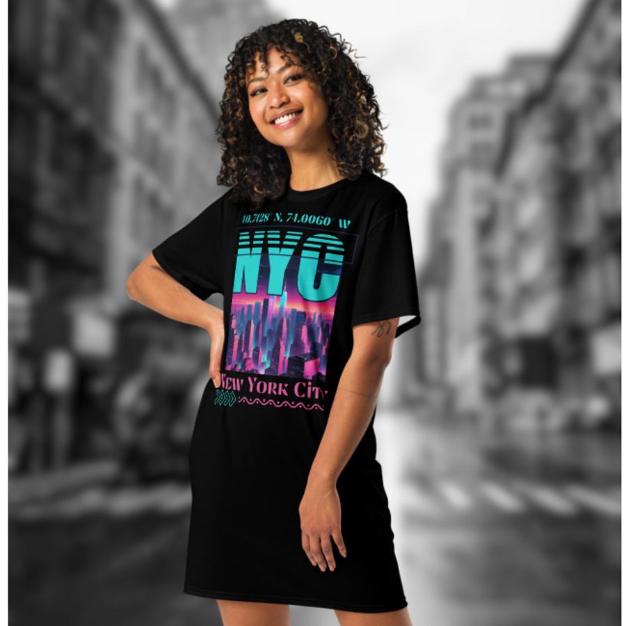 NYC New York City Graphic All Over Print T-shirt Dress product image (5)