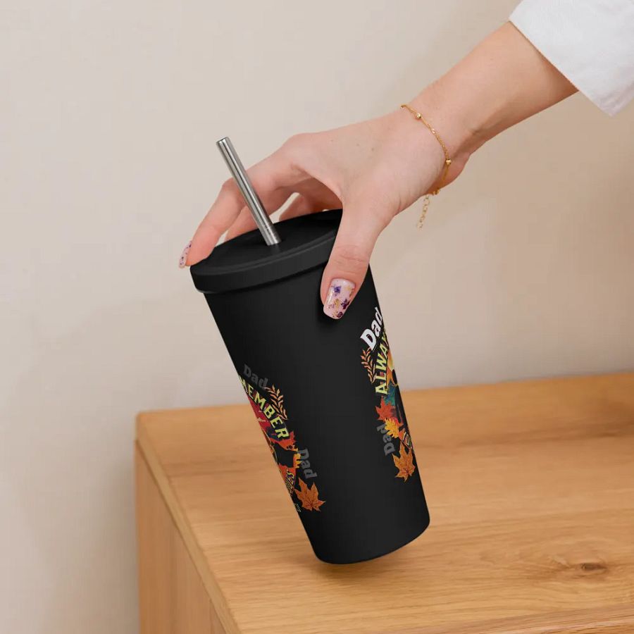 Insulated Tumbler with straw ‘ Dad, we always remember your Barbecues’ fathers day gift. product image (12)