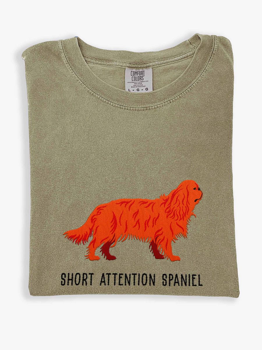 Short Attention Spaniel T-Shirt(Embroidered) of a King Charles Spaniel(Ruby) product image (1)
