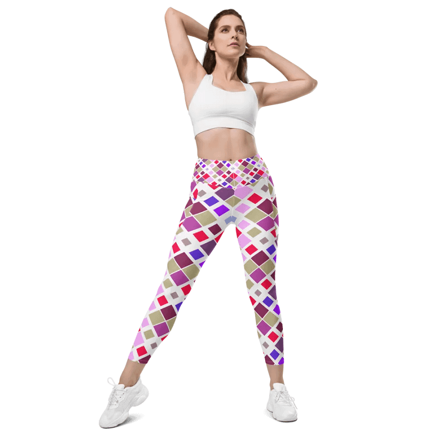 Colorful Square Pattern Design Leggings with Pocket - v10 product image (6)