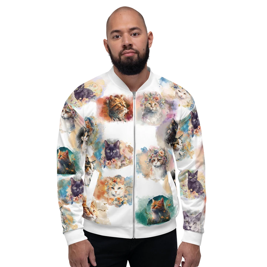 Watercolor Cats Bomber Style Zip Up Sweatshirt Jacket, Unisex product image (4)