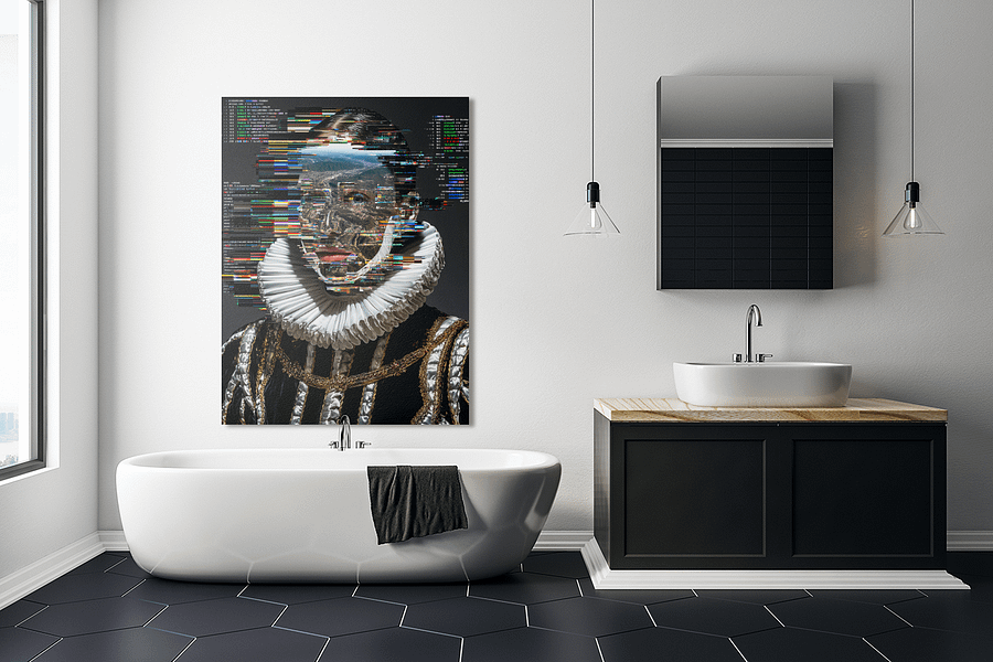 AI Glitch Renaissance Portrait Print – Futuristic Cyberpunk Wall Art product image (4)