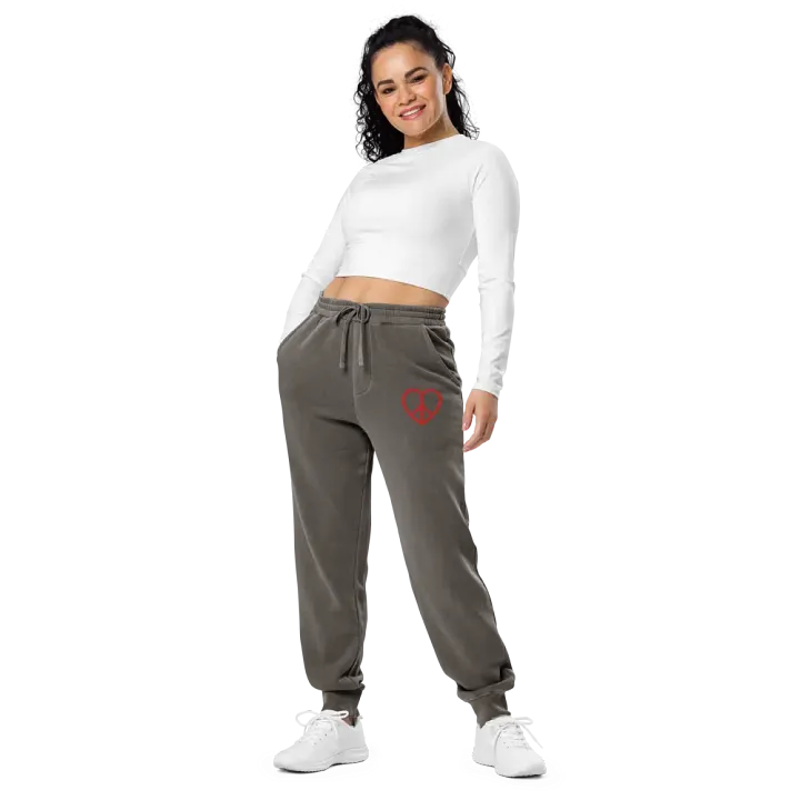 Embroidered Peace-Heart Sweatpants with Pockets (Red Heart) product image (1)
