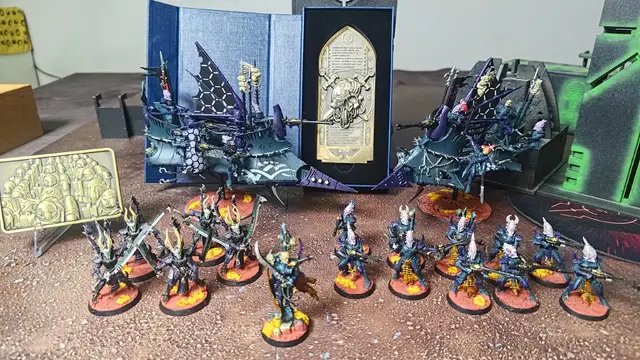 Yesterday I went to my local GW shop for a small tournament with about 16 players all playing combat patrols. in my first game I fought the sisters of battle, and with my boats I charged in headlong and took control of the board. my second game I fought my friend @KroTukk and his terrifying orks! Although I thought I had him in the first turn by taking out his deff dread and one of his squads of Boyz, he clapped back by destroying my raider and half my kabilite warriors, and in the second turn he wiped out my entire main melee force of my incubis and archon. In the end I held the points but my army was battered. in the final game I charged in hard to eliminate the tyranid leader, but he stayed alive and was a thorn in my side. on my second shooting phase I shot into his leader but his enhancement not only stopped my shooting but also allowed him to run away! My incubi and archon disembarked and charged, although his leader was able to fight first, through the use of quicksilver reactions I lived and was finally able to eliminate his leader. After that it was cleanup and point grabbing. I got an awesome trophy! so thank you to @GamesWorkshop in Fayetteville AR!